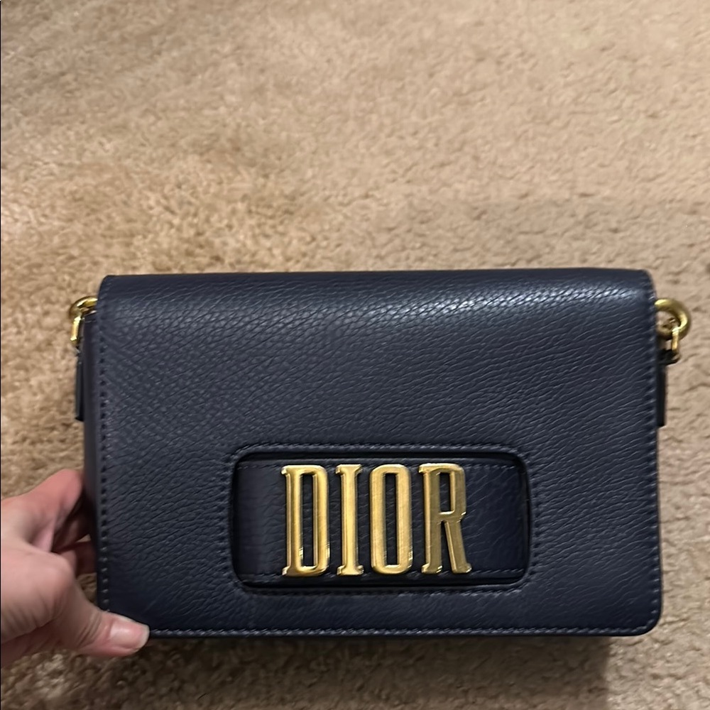 Authentic Dior Navy Blue Leather Shoulder Bag